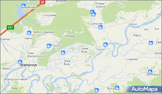 mapa Nowe Budy gmina Brańszczyk, Nowe Budy gmina Brańszczyk na mapie Targeo