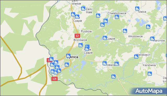 mapa Nowe Czaple gmina Trzebiel, Nowe Czaple gmina Trzebiel na mapie Targeo