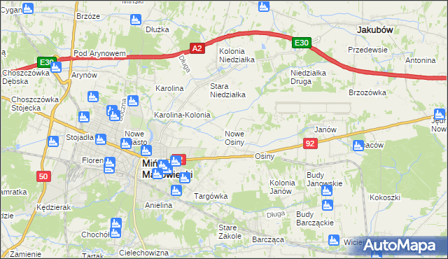 mapa Nowe Osiny, Nowe Osiny na mapie Targeo