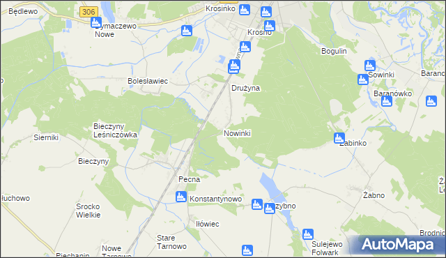 mapa Nowinki gmina Mosina, Nowinki gmina Mosina na mapie Targeo