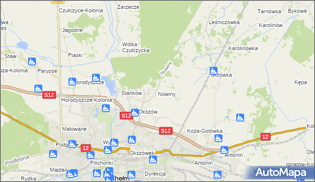 mapa Nowiny gmina Chełm, Nowiny gmina Chełm na mapie Targeo