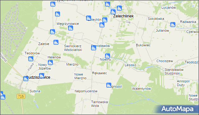 mapa Nowiny gmina Żelechlinek, Nowiny gmina Żelechlinek na mapie Targeo