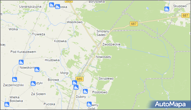 mapa Nowosady gmina Hajnówka, Nowosady gmina Hajnówka na mapie Targeo