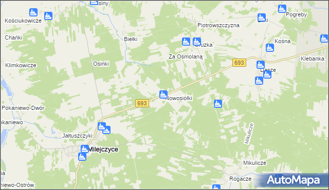 mapa Nowosiółki gmina Milejczyce, Nowosiółki gmina Milejczyce na mapie Targeo