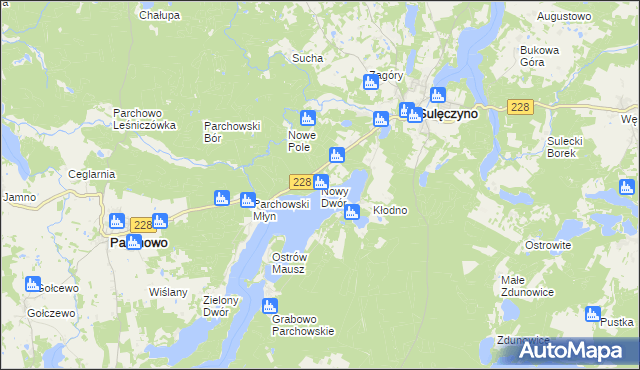 mapa Nowy Dwór gmina Sulęczyno, Nowy Dwór gmina Sulęczyno na mapie Targeo