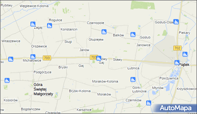 mapa Nowy Gaj gmina Góra Świętej Małgorzaty, Nowy Gaj gmina Góra Świętej Małgorzaty na mapie Targeo