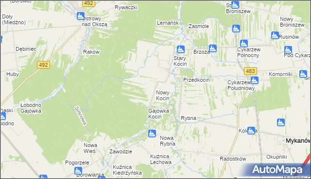 mapa Nowy Kocin, Nowy Kocin na mapie Targeo