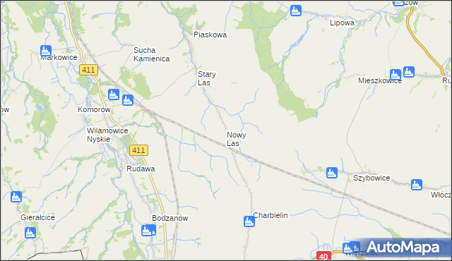 mapa Nowy Las gmina Głuchołazy, Nowy Las gmina Głuchołazy na mapie Targeo