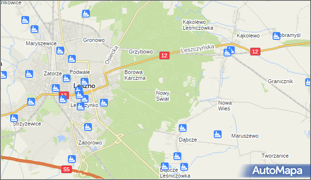mapa Nowy Świat gmina Rydzyna, Nowy Świat gmina Rydzyna na mapie Targeo