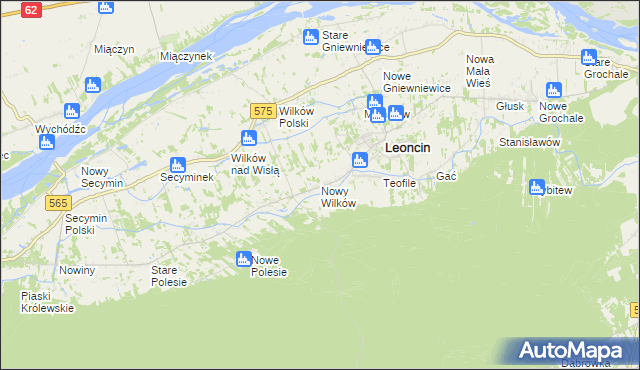 mapa Nowy Wilków gmina Leoncin, Nowy Wilków gmina Leoncin na mapie Targeo