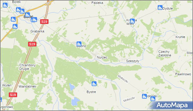 mapa Nurzec gmina Boćki, Nurzec gmina Boćki na mapie Targeo