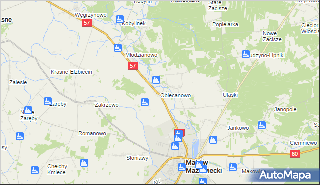 mapa Obiecanowo gmina Karniewo, Obiecanowo gmina Karniewo na mapie Targeo