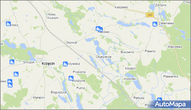 mapa Objezierze gmina Krzęcin, Objezierze gmina Krzęcin na mapie Targeo