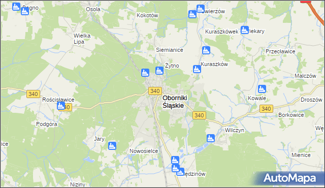 mapa Oborniki Śląskie, Oborniki Śląskie na mapie Targeo