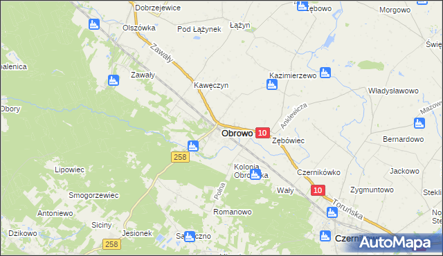 mapa Obrowo powiat toruński, Obrowo powiat toruński na mapie Targeo