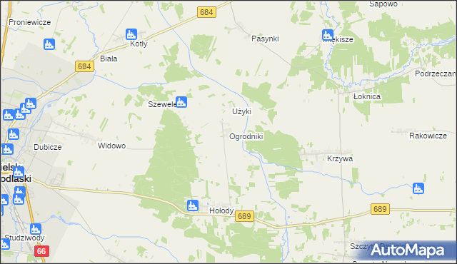 mapa Ogrodniki gmina Bielsk Podlaski, Ogrodniki gmina Bielsk Podlaski na mapie Targeo