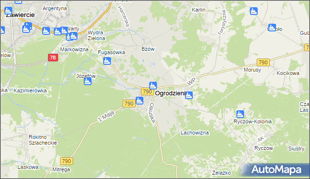 mapa Ogrodzieniec powiat zawierciański, Ogrodzieniec powiat zawierciański na mapie Targeo