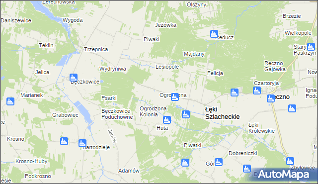 mapa Ogrodzona gmina Łęki Szlacheckie, Ogrodzona gmina Łęki Szlacheckie na mapie Targeo