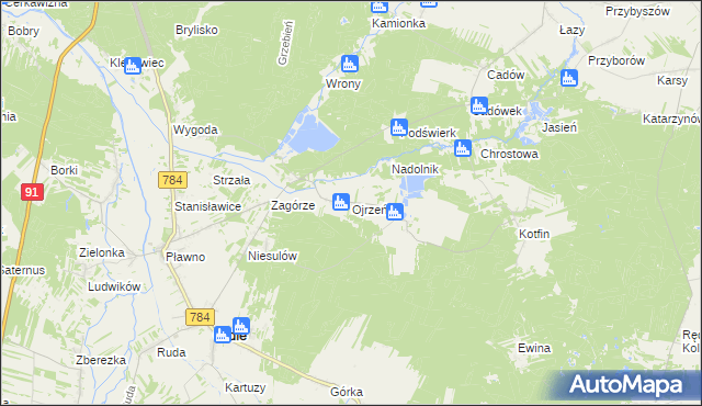 mapa Ojrzeń gmina Gidle, Ojrzeń gmina Gidle na mapie Targeo
