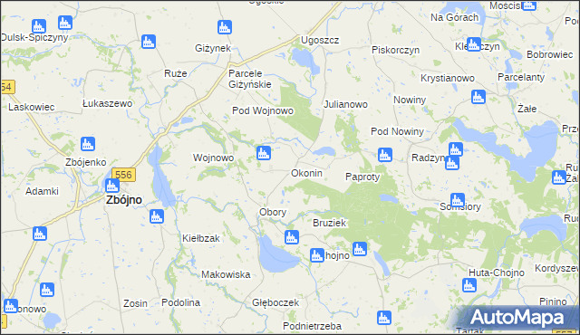 mapa Okonin gmina Brzuze, Okonin gmina Brzuze na mapie Targeo