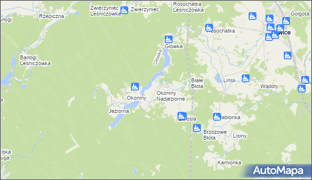 mapa Okoniny Nadjeziorne, Okoniny Nadjeziorne na mapie Targeo