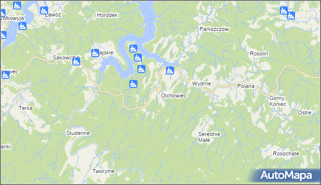 mapa Olchowiec gmina Czarna, Olchowiec gmina Czarna na mapie Targeo