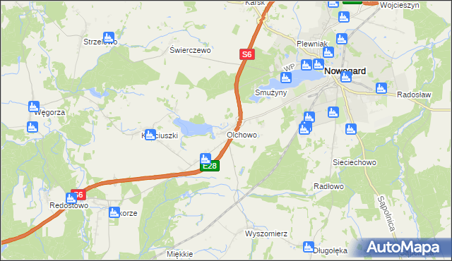 mapa Olchowo gmina Nowogard, Olchowo gmina Nowogard na mapie Targeo
