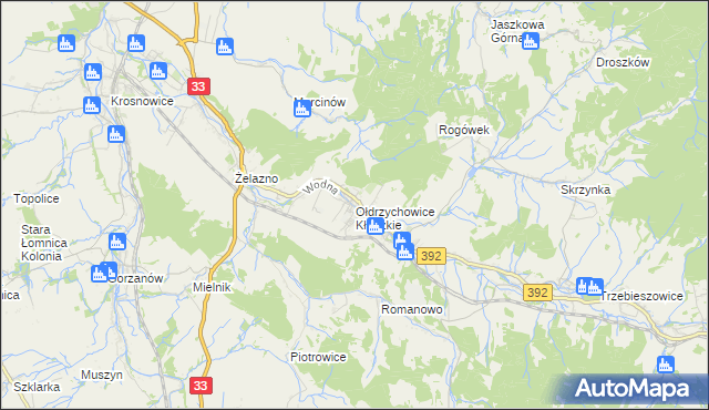 mapa Ołdrzychowice Kłodzkie, Ołdrzychowice Kłodzkie na mapie Targeo