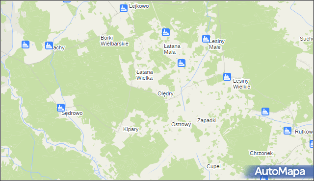 mapa Olędry gmina Wielbark, Olędry gmina Wielbark na mapie Targeo