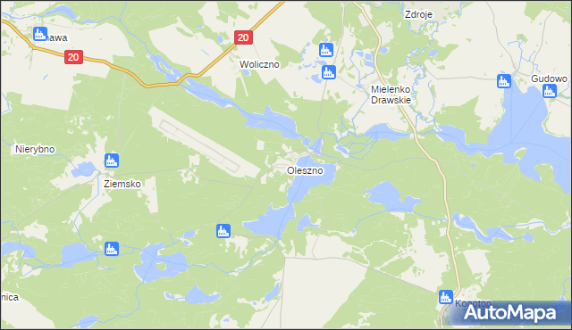 mapa Oleszno gmina Drawsko Pomorskie, Oleszno gmina Drawsko Pomorskie na mapie Targeo