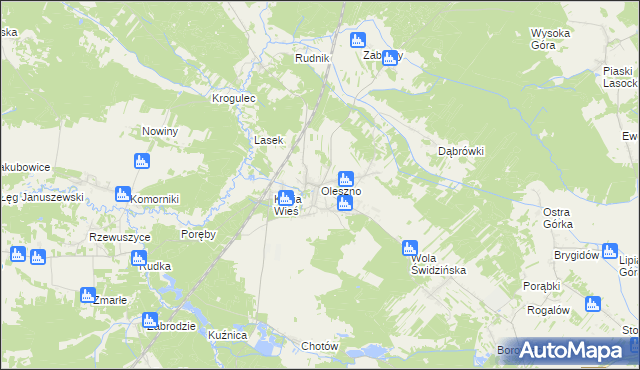 mapa Oleszno gmina Krasocin, Oleszno gmina Krasocin na mapie Targeo