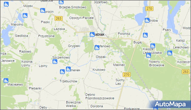 mapa Olszak gmina Babiak, Olszak gmina Babiak na mapie Targeo