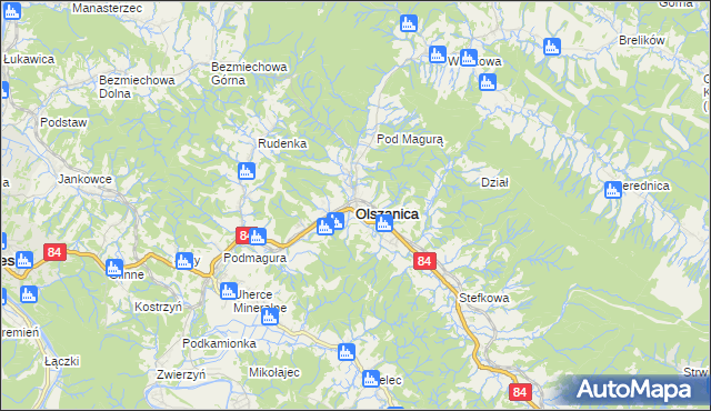 mapa Olszanica powiat leski, Olszanica powiat leski na mapie Targeo