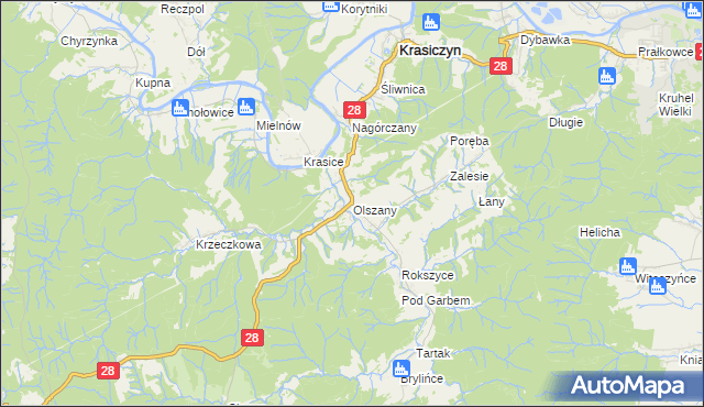 mapa Olszany gmina Krasiczyn, Olszany gmina Krasiczyn na mapie Targeo