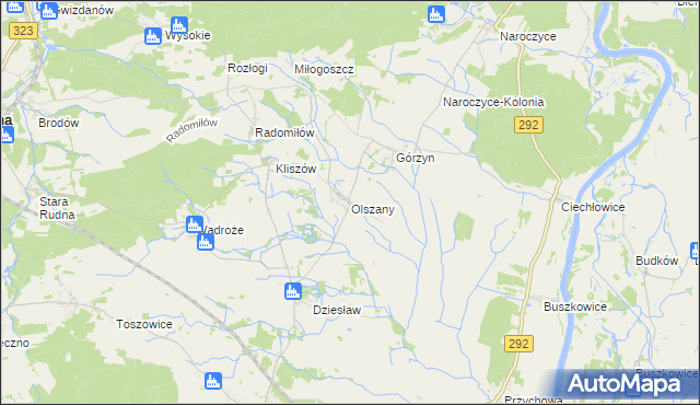 mapa Olszany gmina Rudna, Olszany gmina Rudna na mapie Targeo