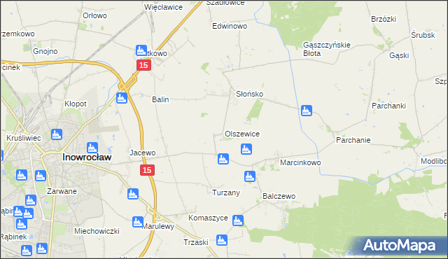 mapa Olszewice gmina Inowrocław, Olszewice gmina Inowrocław na mapie Targeo