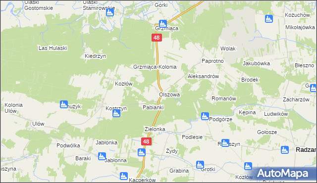 mapa Olszowa gmina Wyśmierzyce, Olszowa gmina Wyśmierzyce na mapie Targeo