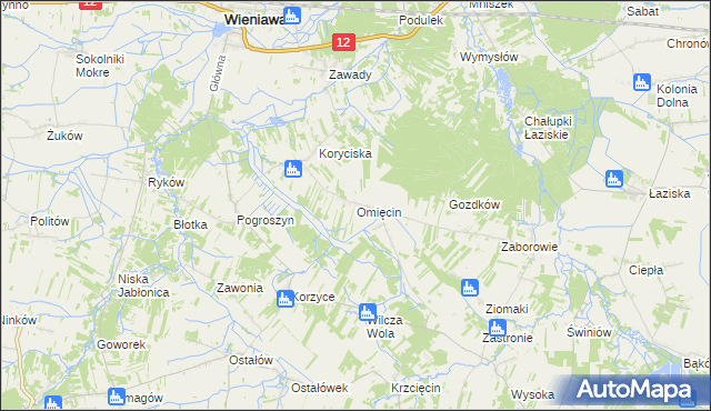 mapa Omięcin gmina Szydłowiec, Omięcin gmina Szydłowiec na mapie Targeo
