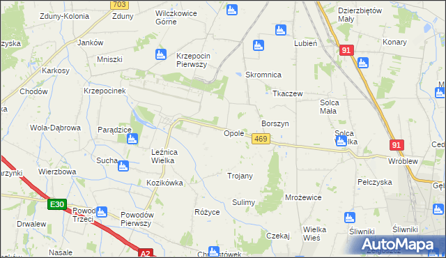 mapa Opole gmina Parzęczew, Opole gmina Parzęczew na mapie Targeo