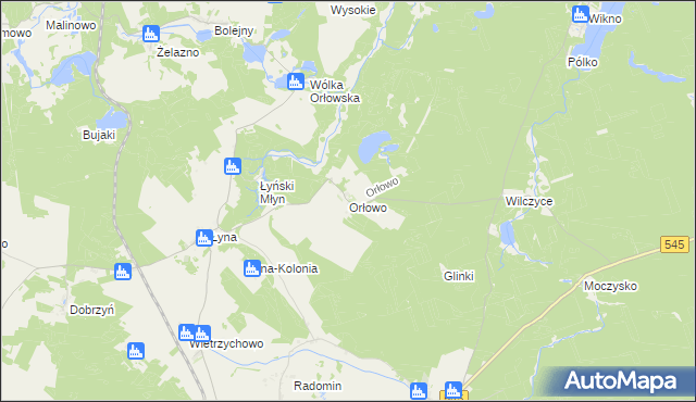 mapa Orłowo gmina Nidzica, Orłowo gmina Nidzica na mapie Targeo