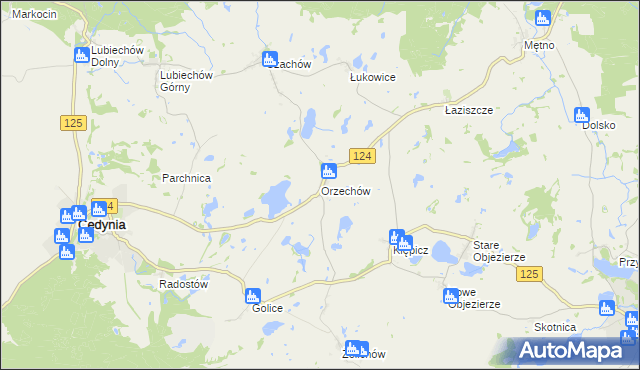 mapa Orzechów gmina Cedynia, Orzechów gmina Cedynia na mapie Targeo