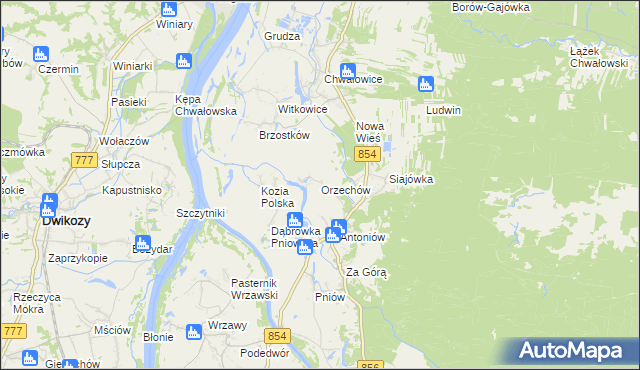 mapa Orzechów gmina Radomyśl nad Sanem, Orzechów gmina Radomyśl nad Sanem na mapie Targeo