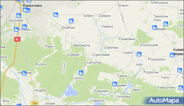 mapa Orzechówek gmina Kobiele Wielkie, Orzechówek gmina Kobiele Wielkie na mapie Targeo
