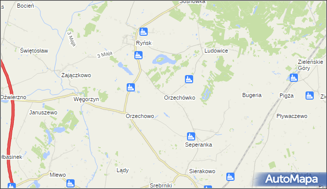 mapa Orzechówko gmina Ryńsk, Orzechówko gmina Ryńsk na mapie Targeo