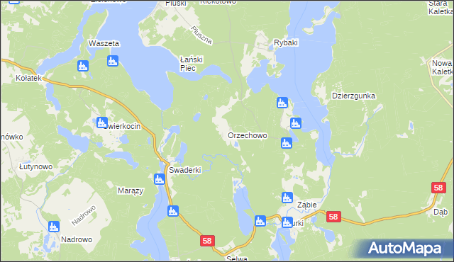 mapa Orzechowo gmina Olsztynek, Orzechowo gmina Olsztynek na mapie Targeo