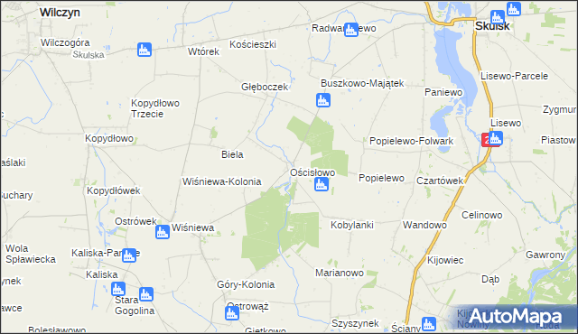 mapa Ościsłowo gmina Wilczyn, Ościsłowo gmina Wilczyn na mapie Targeo