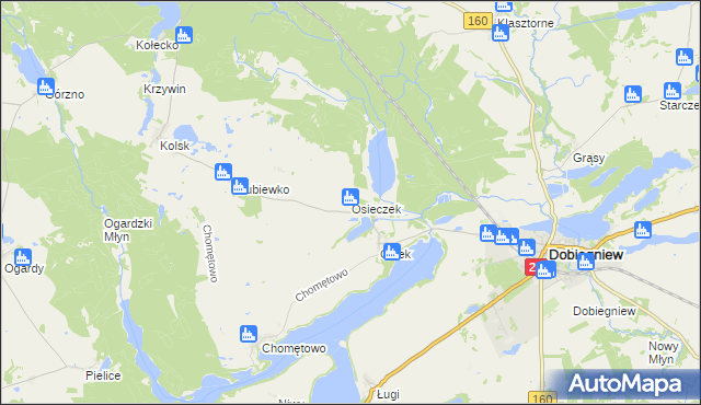 mapa Osieczek gmina Dobiegniew, Osieczek gmina Dobiegniew na mapie Targeo