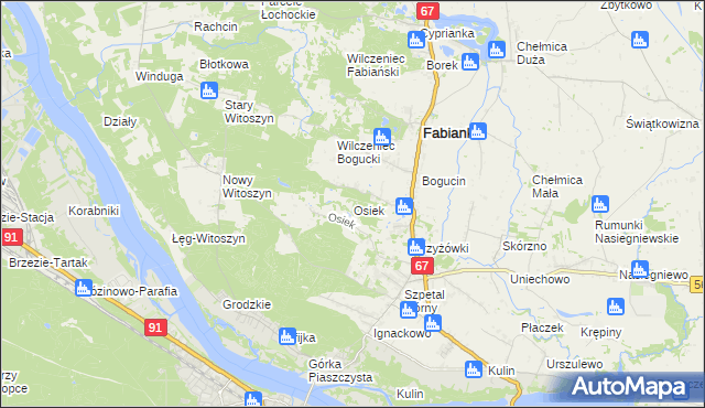 mapa Osiek gmina Fabianki, Osiek gmina Fabianki na mapie Targeo