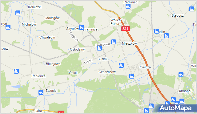 mapa Osiek gmina Jarocin, Osiek gmina Jarocin na mapie Targeo