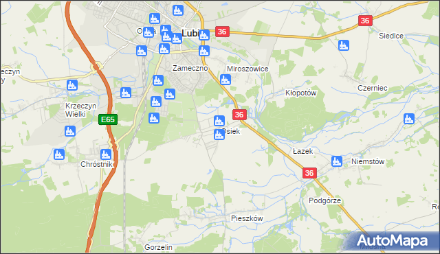 mapa Osiek gmina Lubin, Osiek gmina Lubin na mapie Targeo